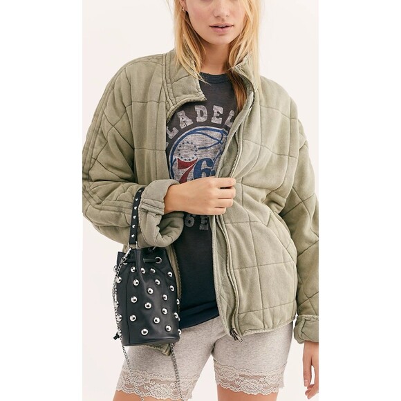 NWOT Free People Dolman Quilted Knit Jacket Oversized Size Medium Moss Green
